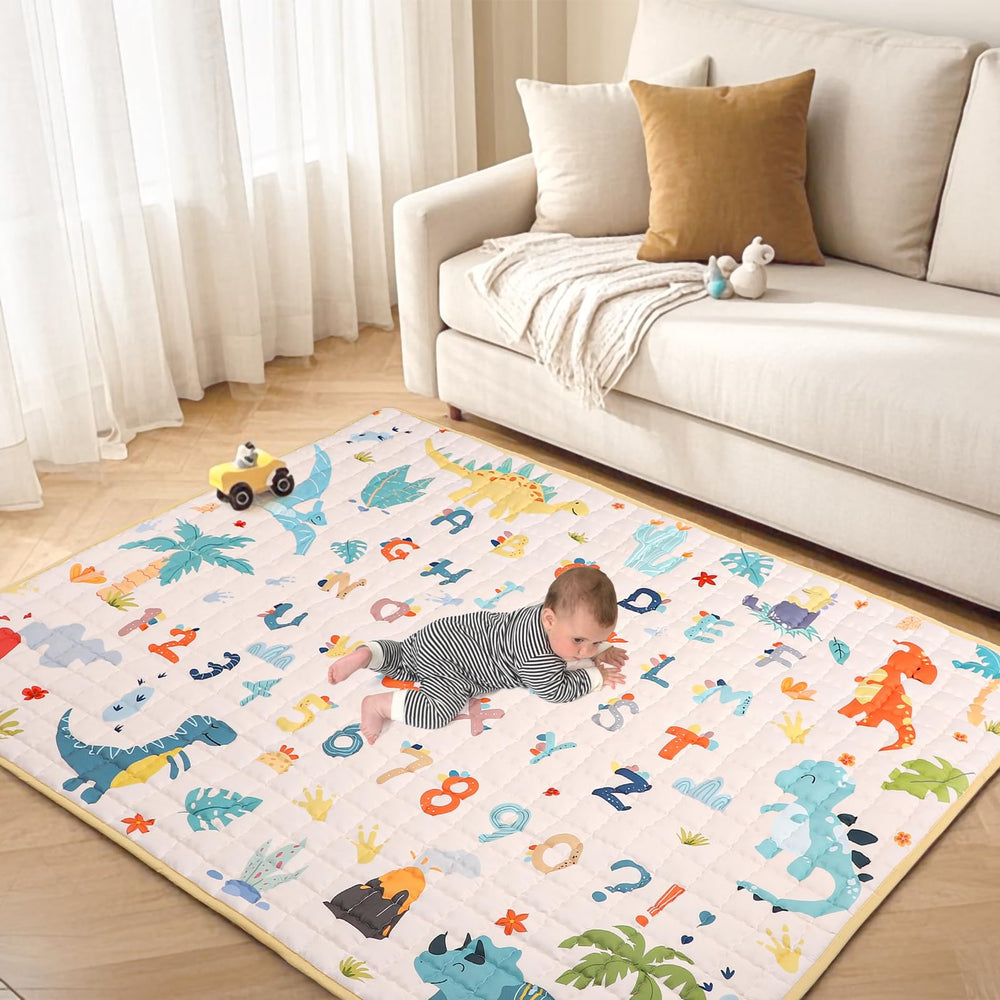 Jundetye mat features silicone-dotted non-slip backing for stable floor play.