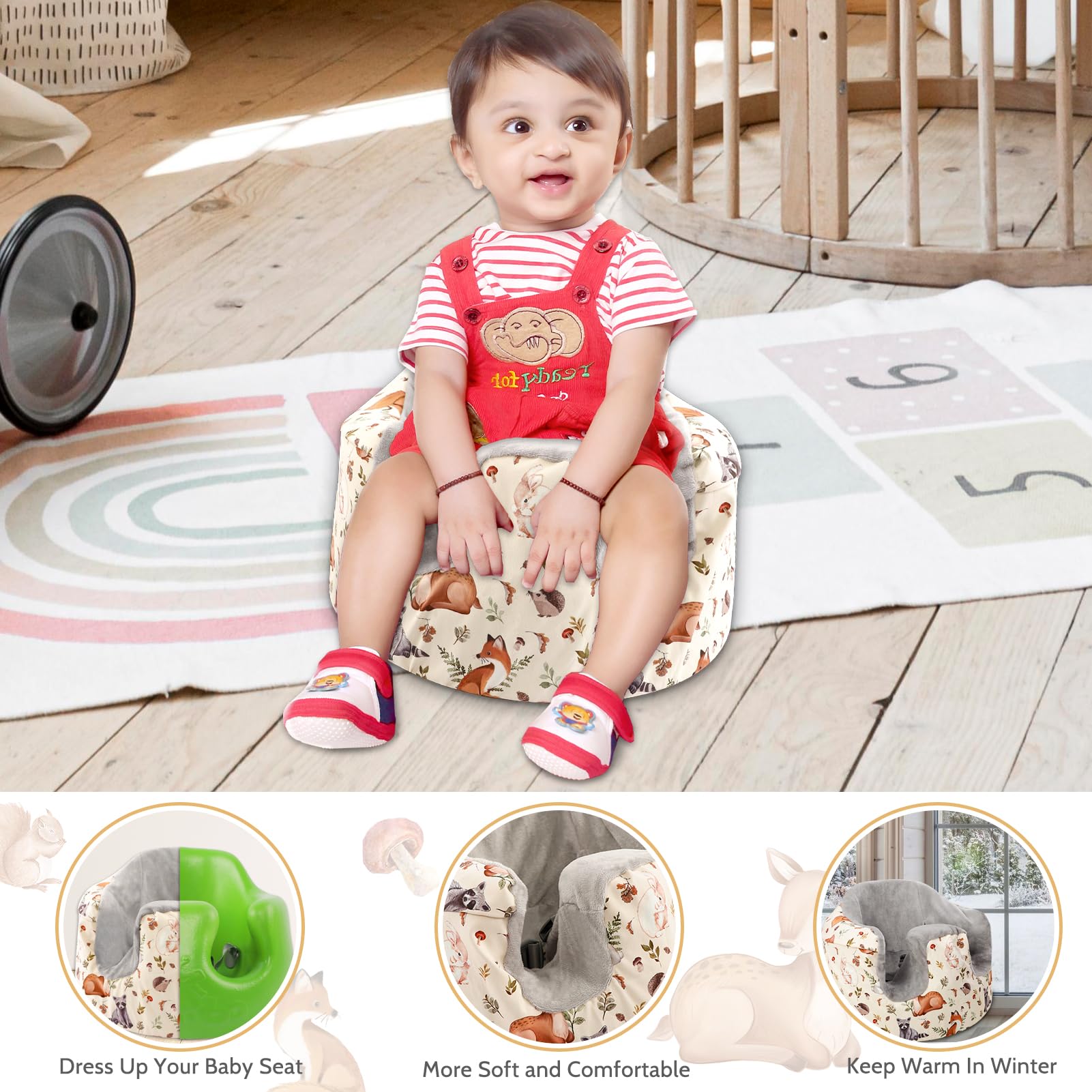 Jundetye three-harness-slot design ensures secure fit on the Bumbo seat