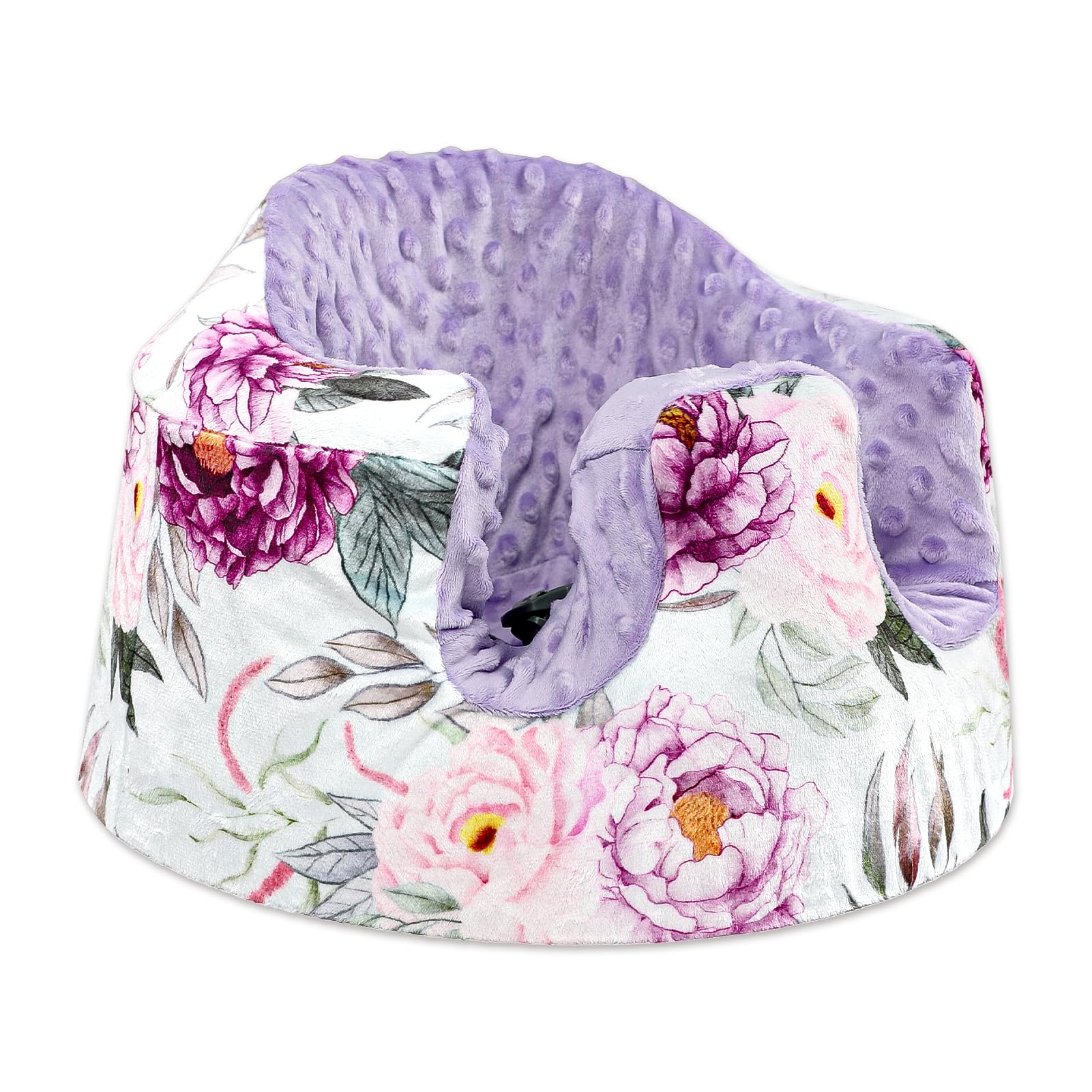 Jundetye Bumbo seat cover purple flower close-up shows soft skin-friendly minky fabric