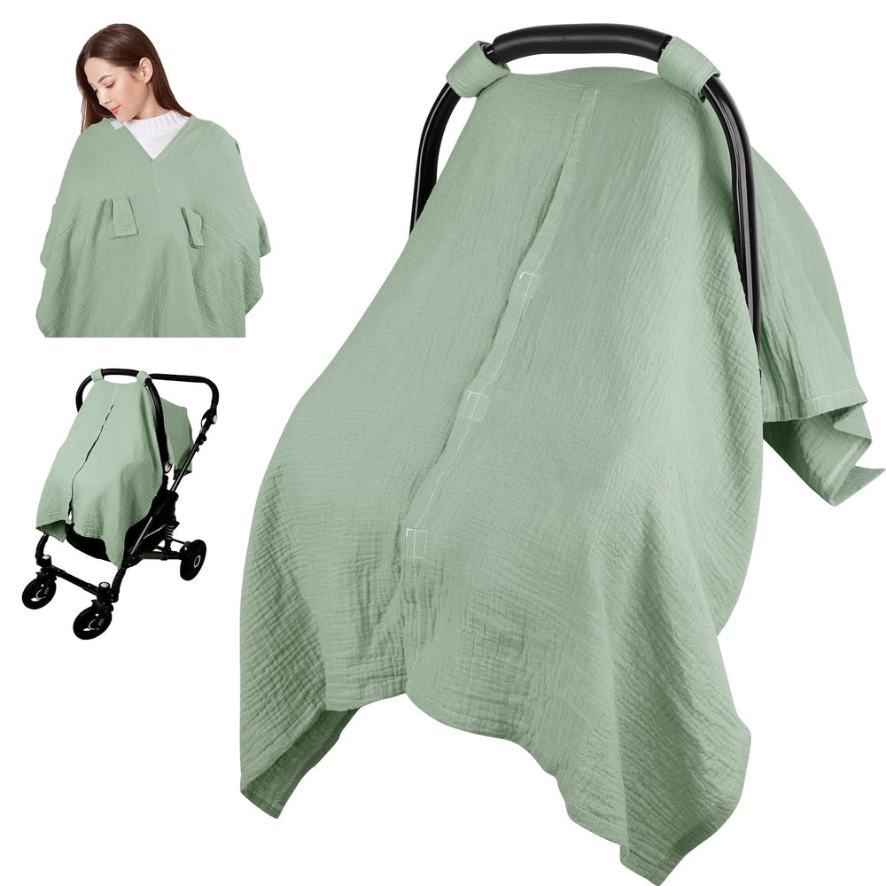 Jundetye car seat cover green – overall view shows breathable muslin fabric for summer comfort