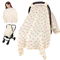 Jundetye car seat cover with pink flower pattern provides cozy shade during car rides