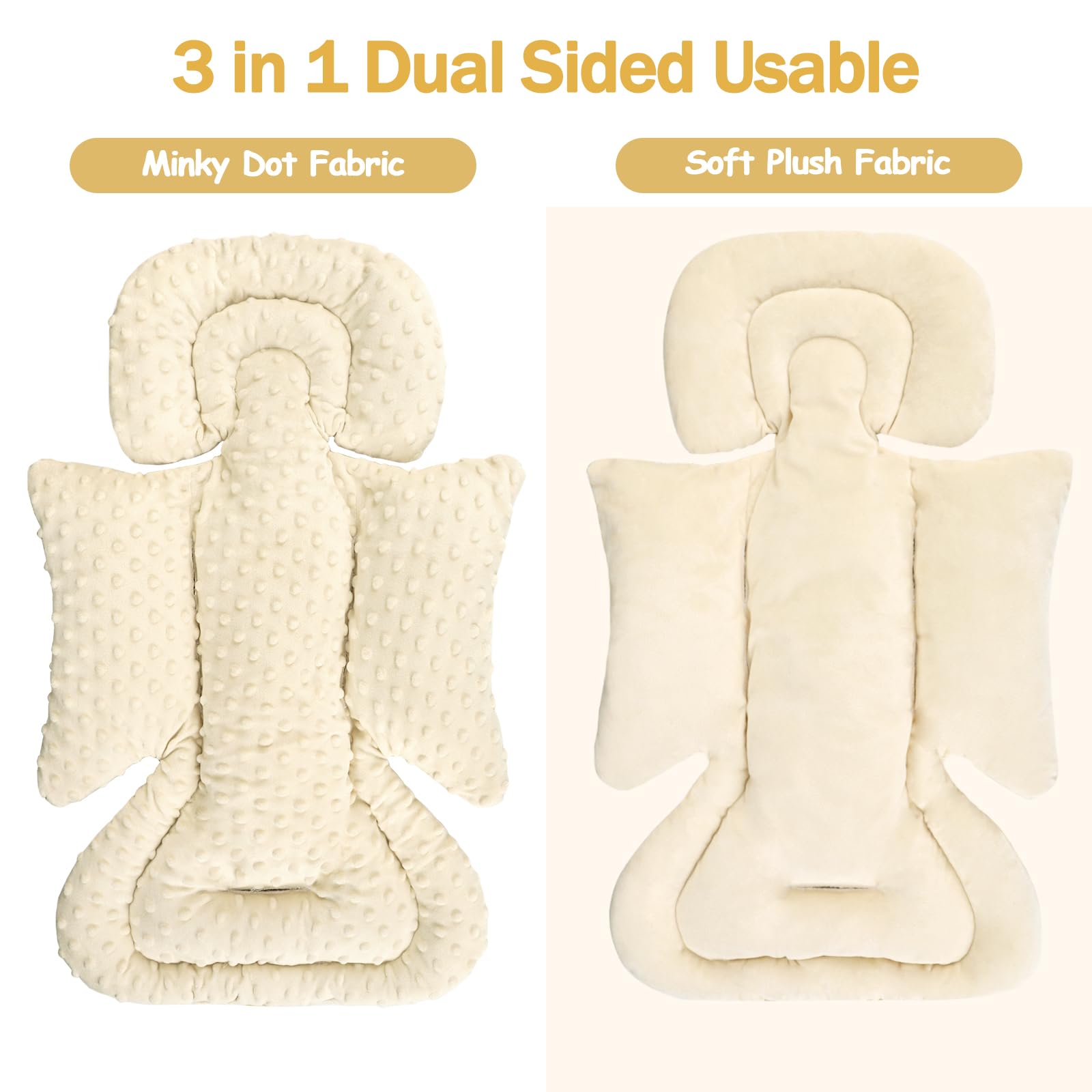 Jundetye strap covers in soft plush protect baby’s skin from rubbing.