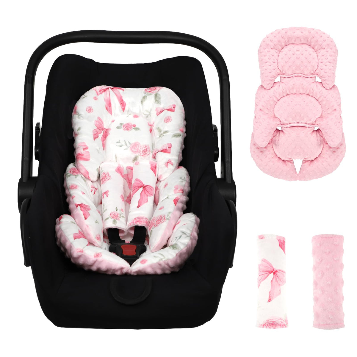 Jundetye Rose Pink front view shows soft newborn head support for comfortable travel