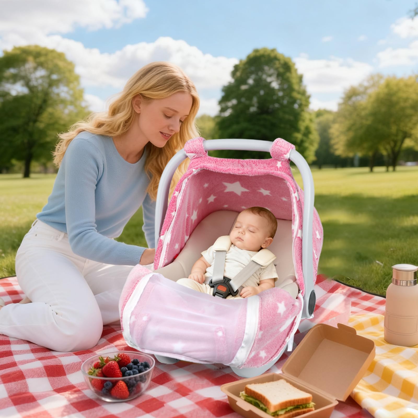 Jundetye machine-washable baby seat cover for easy cleaning after spills.