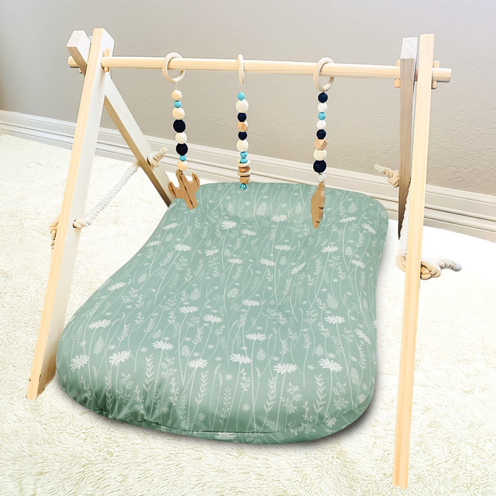 Jundetye newborn lounger cover sage-green dandelion print adds stylish, calming nursery decor.