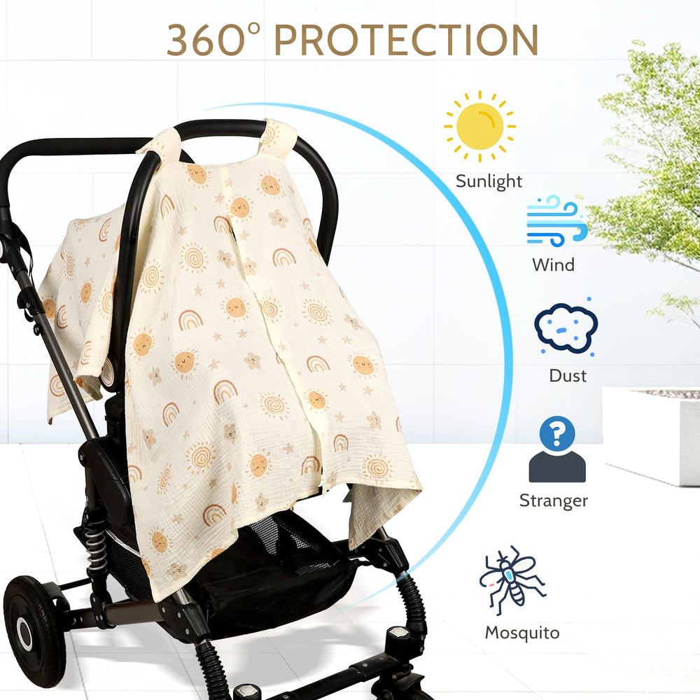 Jundetye outdoor sunlight protection keeps baby comfortable outdoors.