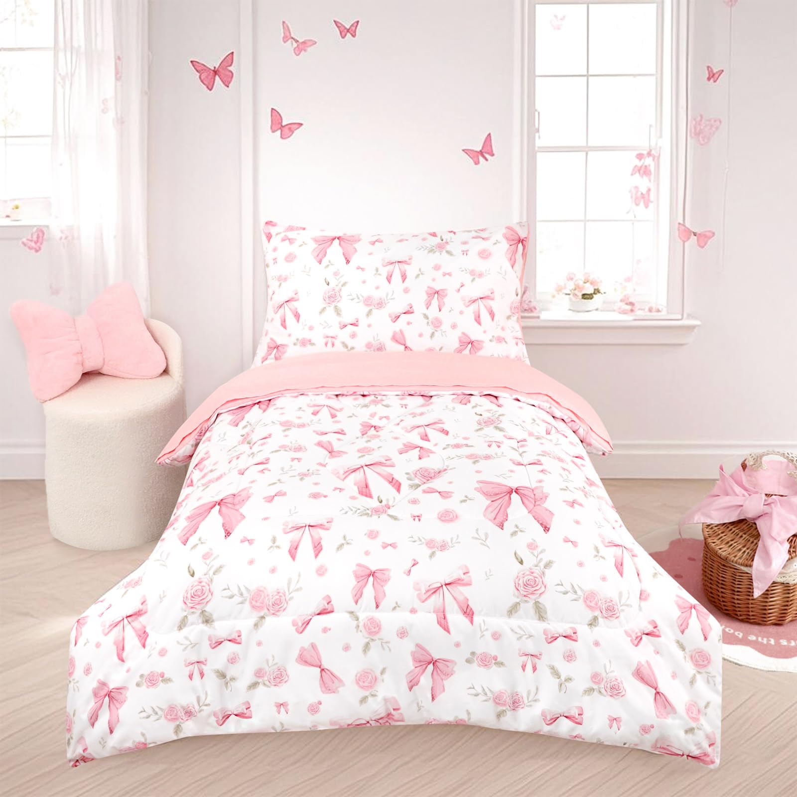 Jundetye Toddler Bedding Pink Rose Packaging Shot signals four-piece value