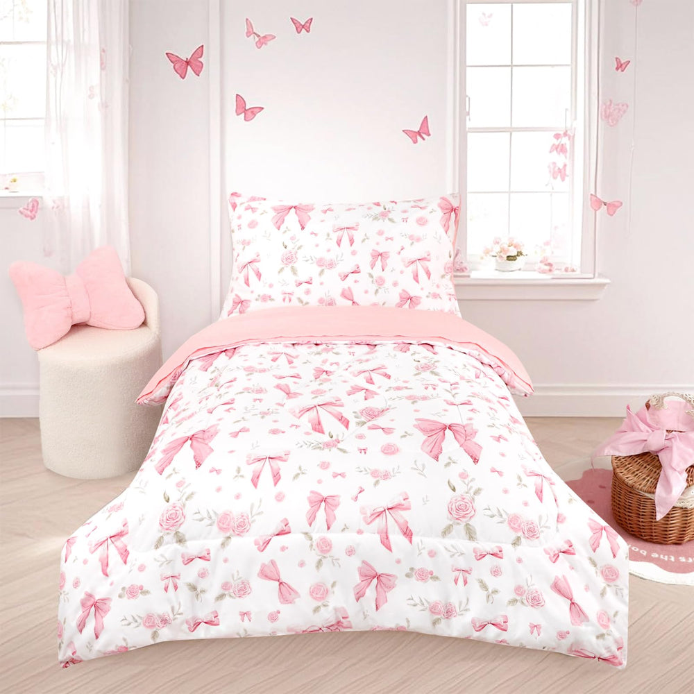 Jundetye Toddler Bedding Pink Rose Packaging Shot signals four-piece value