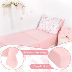 Jundetye Toddler Bedding Pink Rose Fitted Sheet close-up demonstrates breathable polyester for soft nights