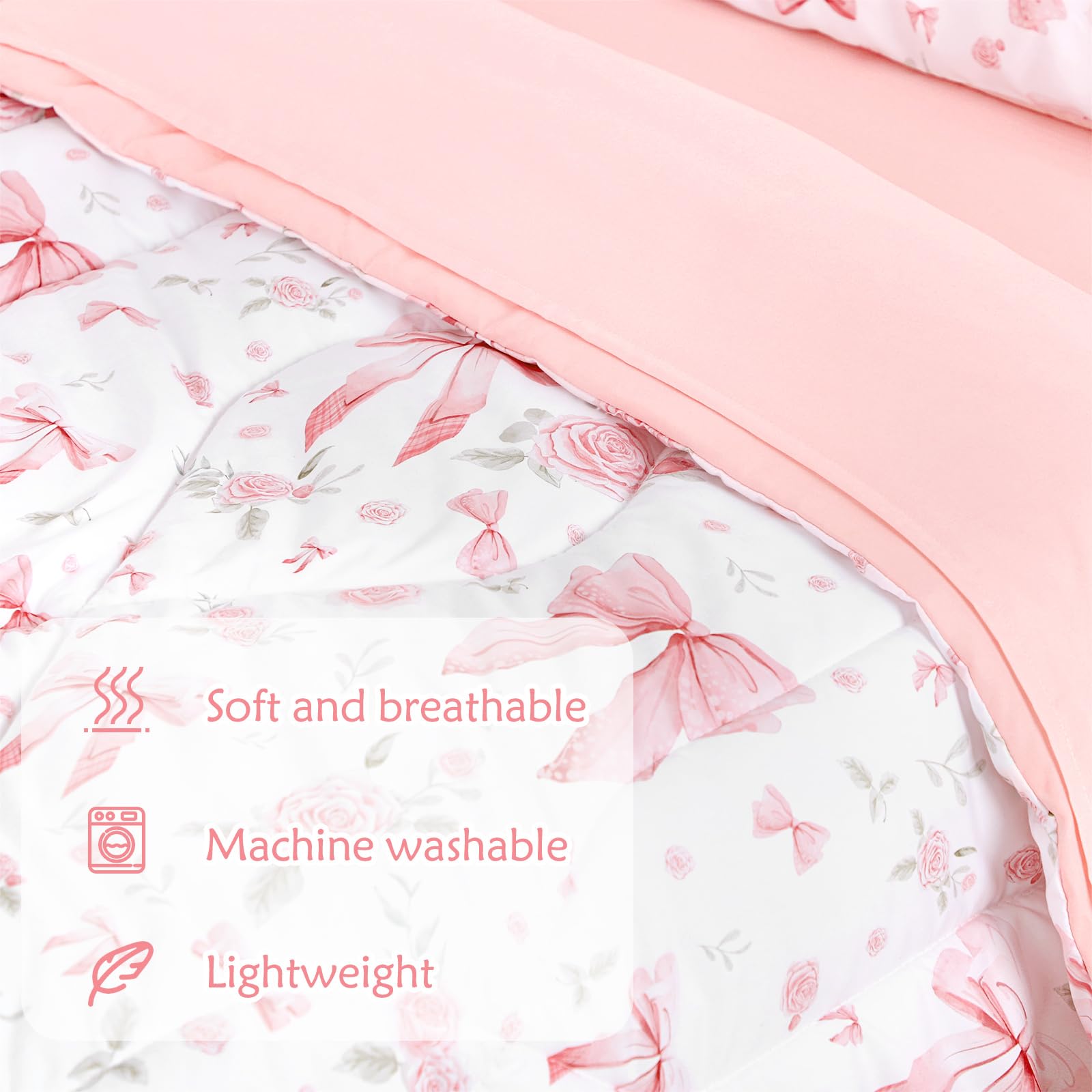 Jundetye Toddler Bedding Pink Rose Bow Print design shown for bedtime charm and nursery decor