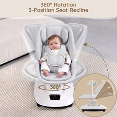 JUNEU baby swing with 5-point harness and sturdy base for safety