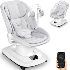 JUNEU baby swing with Smart Motion System gently soothes infants through varied movements