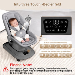 JUNEU baby swing shows 3 adjustable positions for feeding, play, and rest.