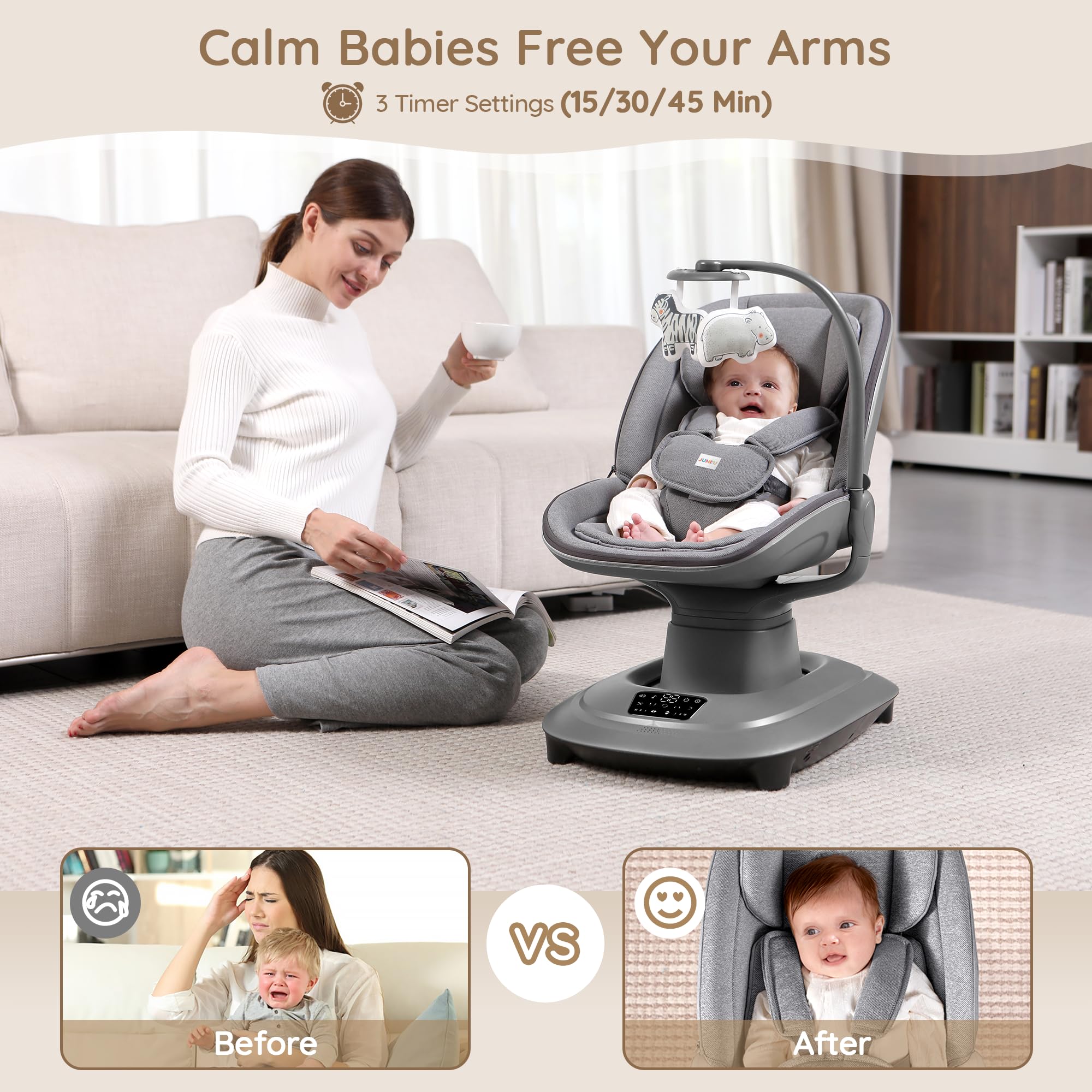 JUNEU mosquito net keeps baby safe while enjoying indoor swings.