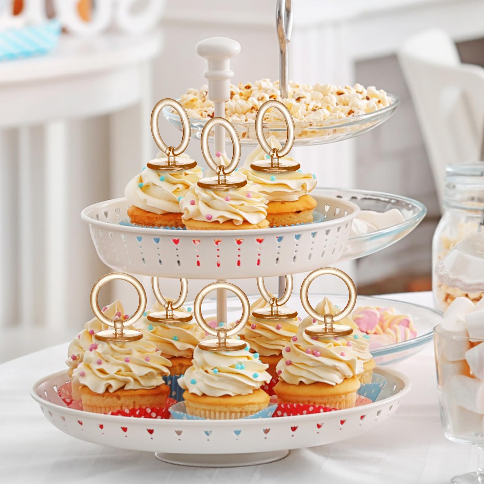 Junkin baby shower favors display with pacifier necklaces enhances party ambiance
