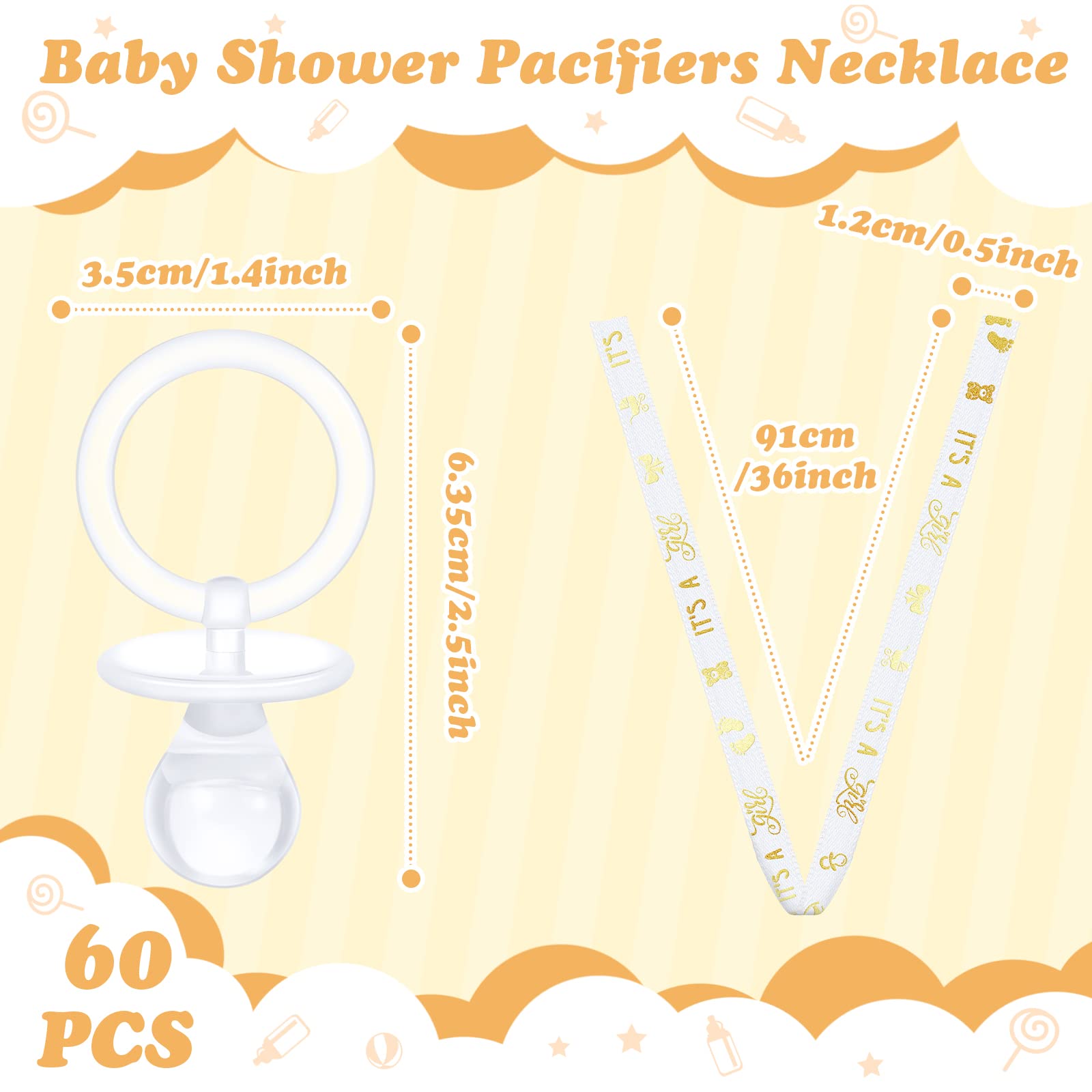 Junkin pacifier necklace worn by model, showcasing wearable baby shower accessory