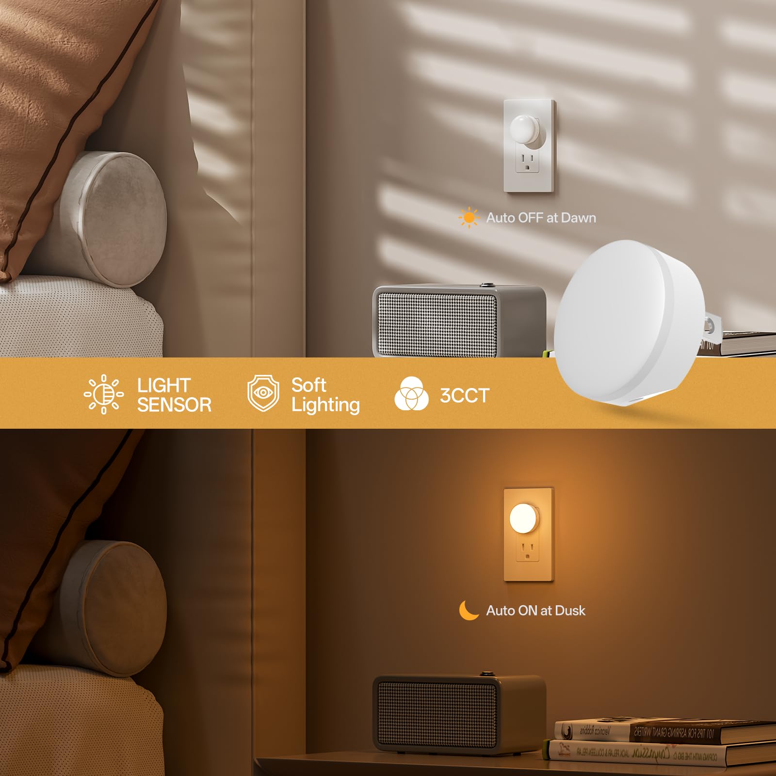 Junlit compact design plugs in leaving the second outlet free.