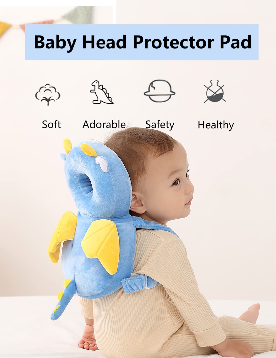 JunNeng head-protector backpack close-up showing soft velvet padding for gentle contact