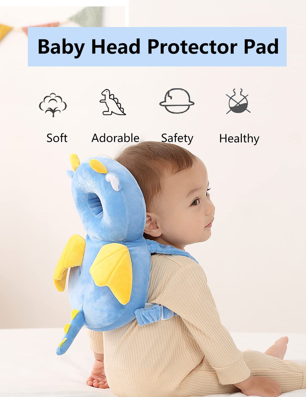 JunNeng head-protector backpack close-up showing soft velvet padding for gentle contact