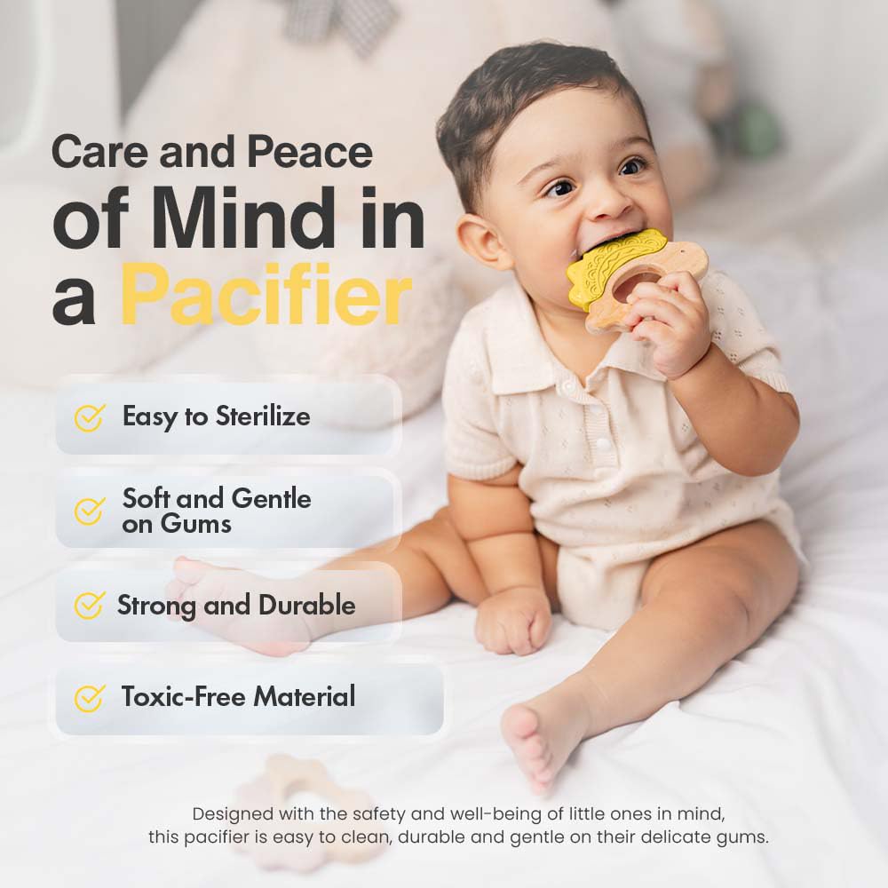 Jununa baby teether green silicone-wood provides sensory exploration and soothing bite-friendly textures