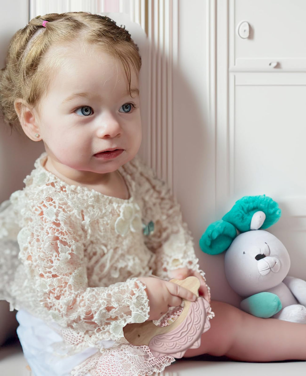 JUNUNA teether blue color option for calming sensory play