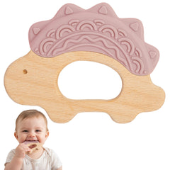 JUNUNA teether silicone and wood combo close-up showing sensory material mix helps soothe gums