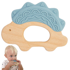 JUNUNA teether closeup shows silicone-wood texture for sensory exploration