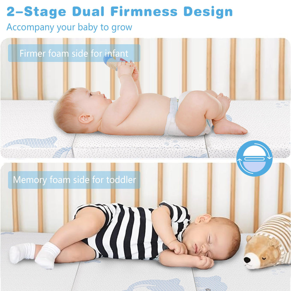 JUNYOHOA blue-side memory foam offers softer toddler comfort and cooling surface.