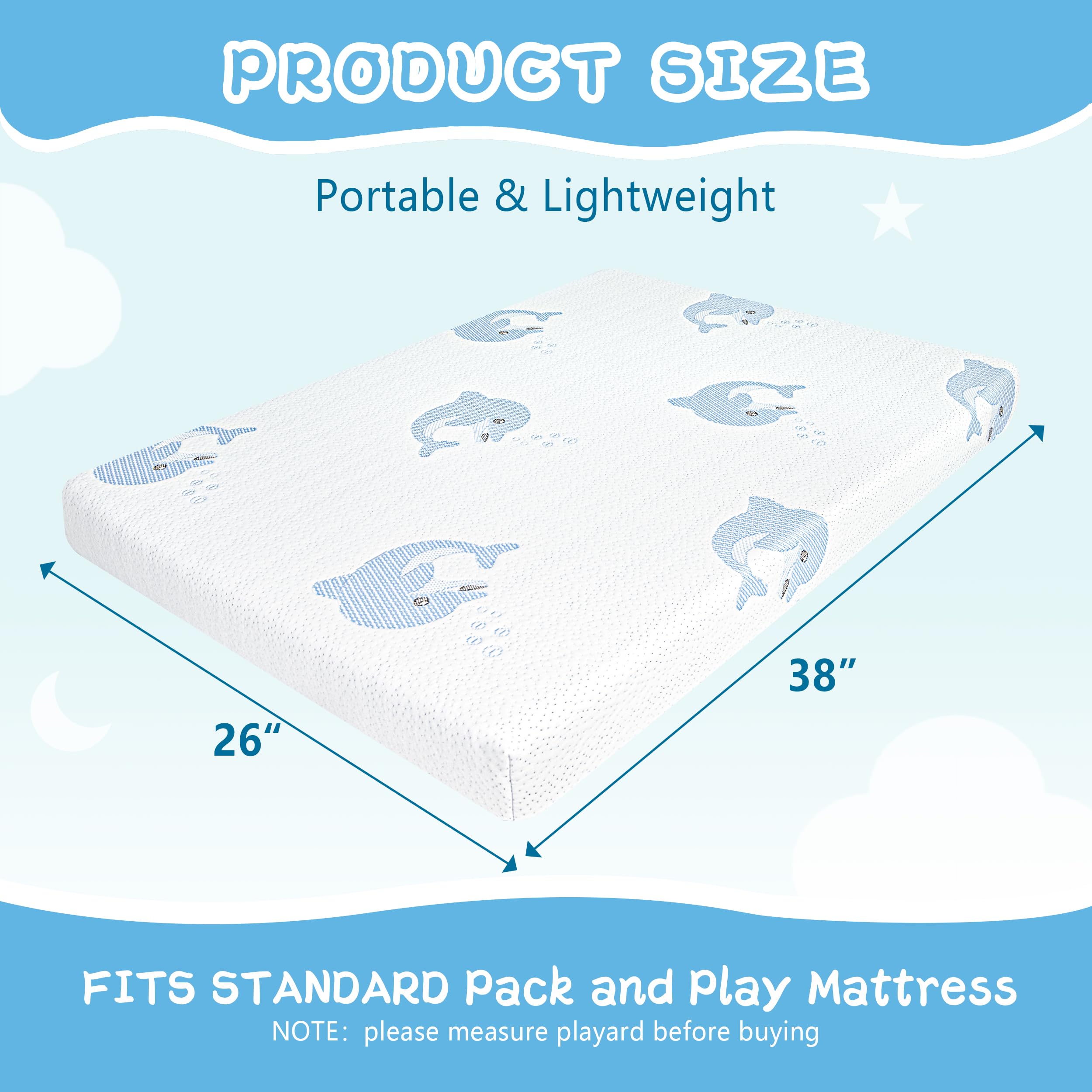 JUNYOHOA Pack-n-Play Mattress side view shows dual firmness for growing babies.