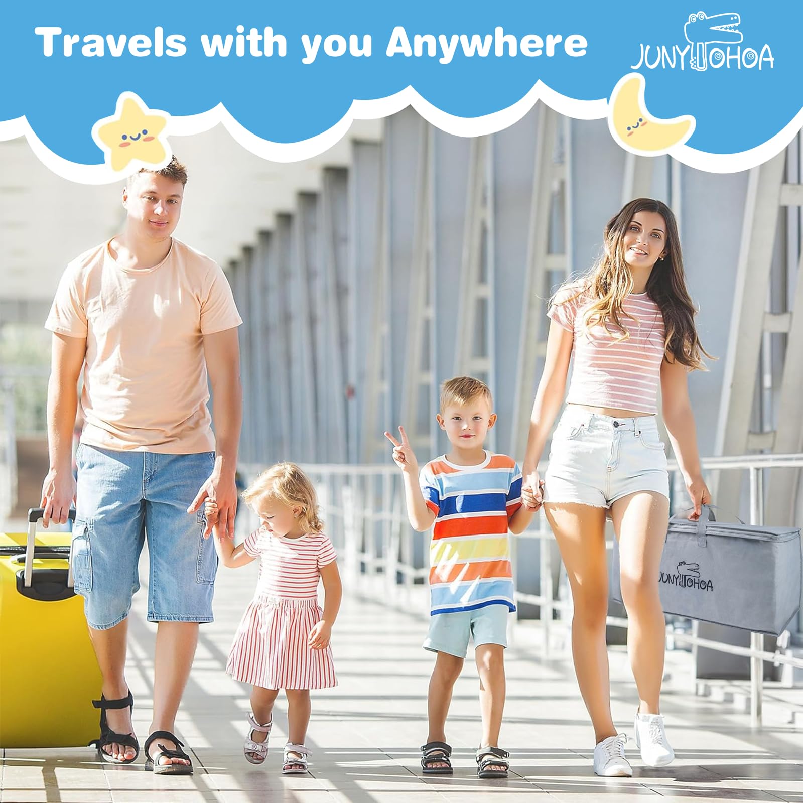 JUNYOHOA portable travel setup supports family trips and visits.