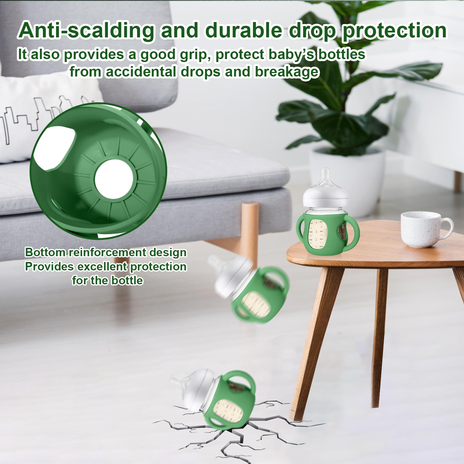 Juome sleeve on Avent natural glass bottle enhances grip during feeding