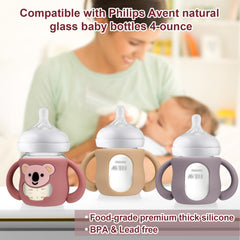 Juome silicone sleeve koala brown protects bottle from bumps during travel.