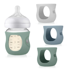 Juome silicone sleeve for Avent Natural 4oz bottle enhances grip during feeding.