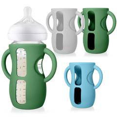 Juome silicone sleeves with handles on Avent bottle offer an easy grip for little hands.