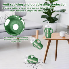 Juome protection sleeve for Avent bottle demonstrates drop protection during everyday feeding.