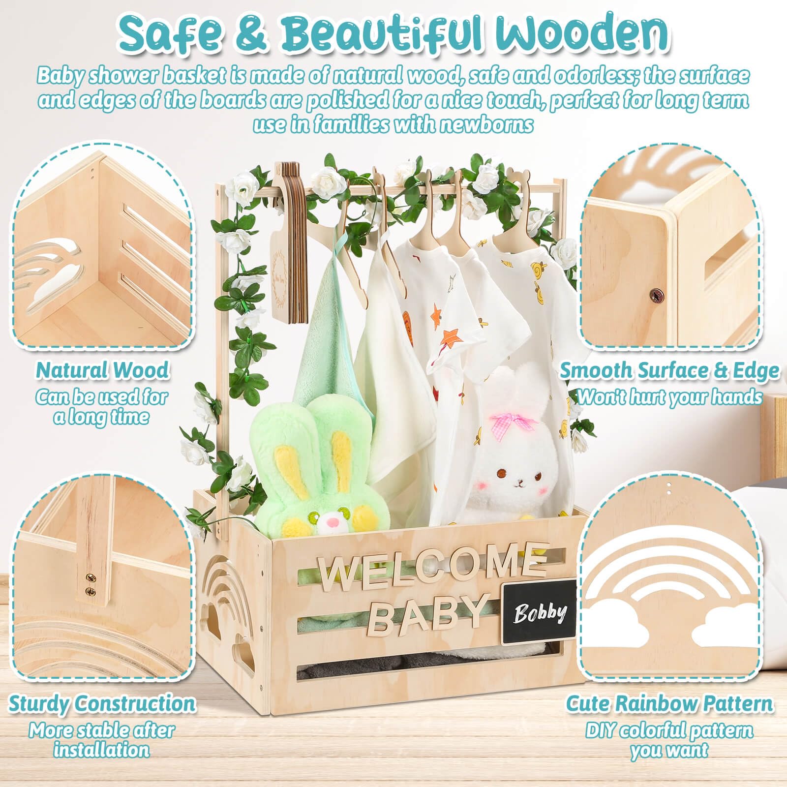 Jupwalz baby shower crate garland adds charming decorative touch to celebrate arrival.