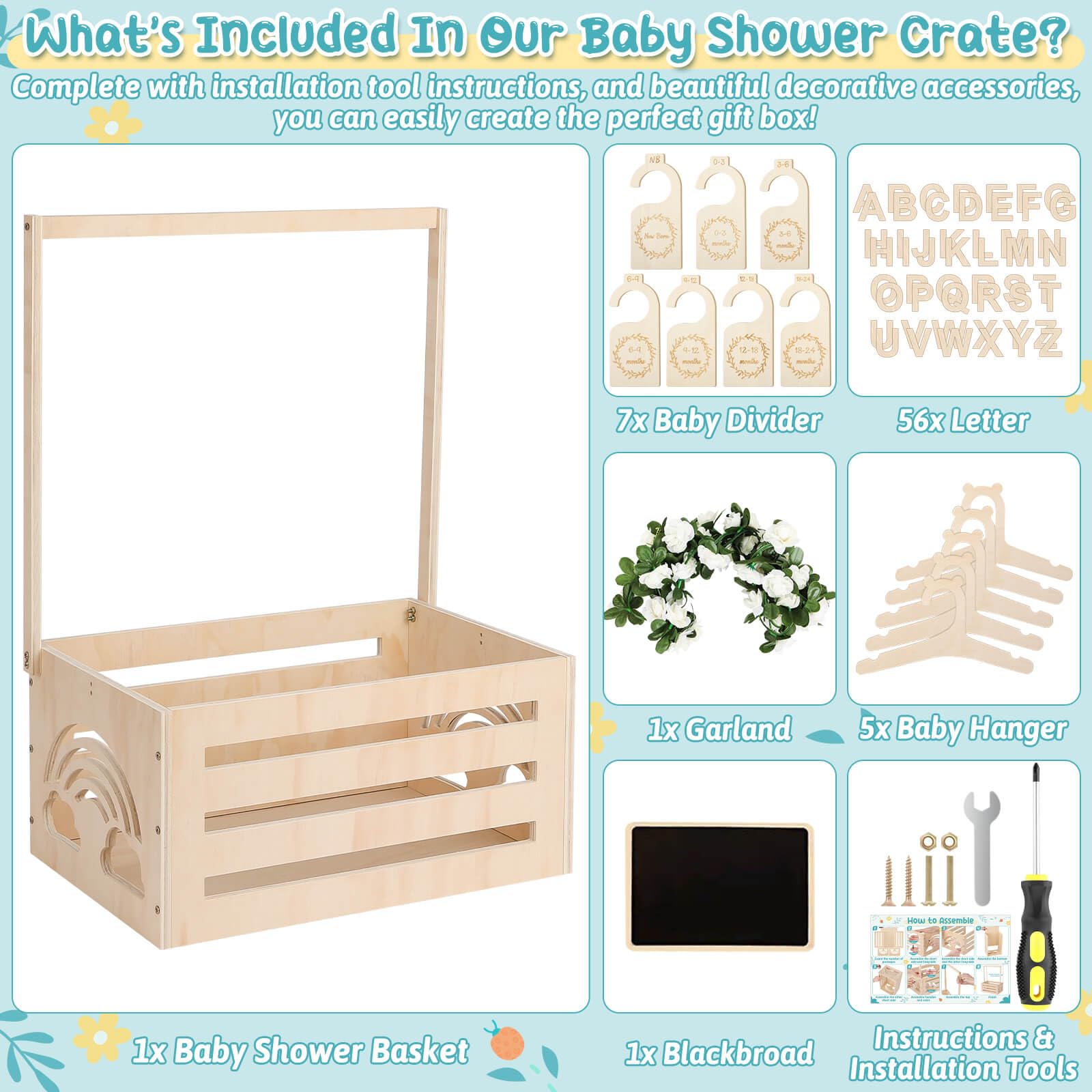 Jupwalz wooden baby hangers set shown for organized newborn outfits and easy access.