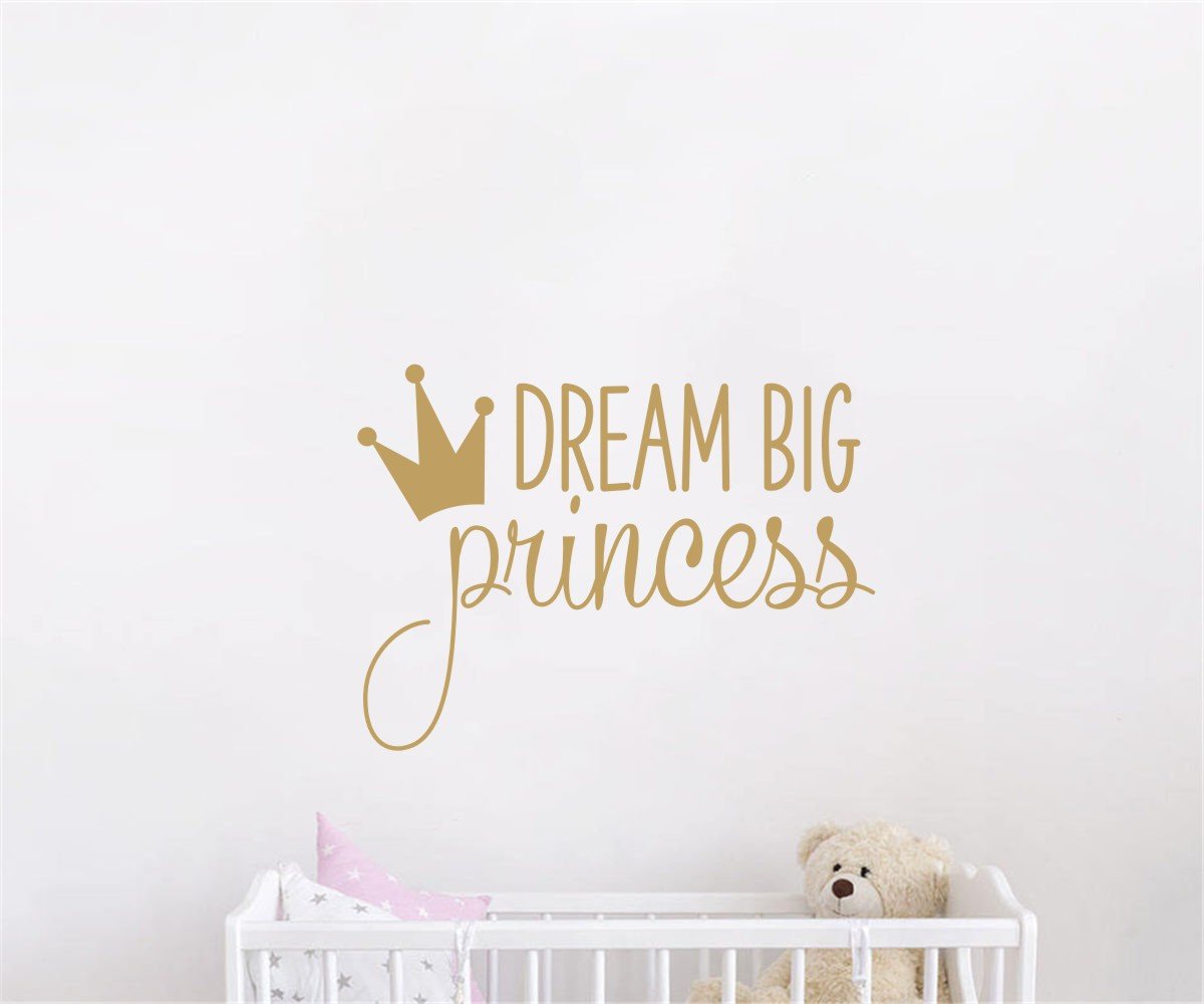 JURUOXIN Dream Big Princess crown decal gold; sparks imaginative play in kids' rooms.