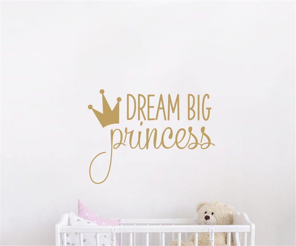JURUOXIN Dream Big Princess crown decal gold; sparks imaginative play in kids' rooms.