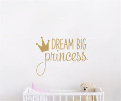 JURUOXIN Dream Big Princess crown decal gold; sparks imaginative play in kids' rooms.