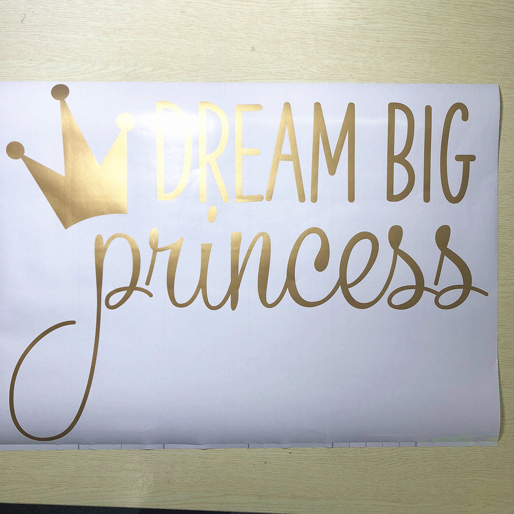 JURUOXIN Dream Big Princess crown vinyl sticker gold; eco-friendly material for safe decor.