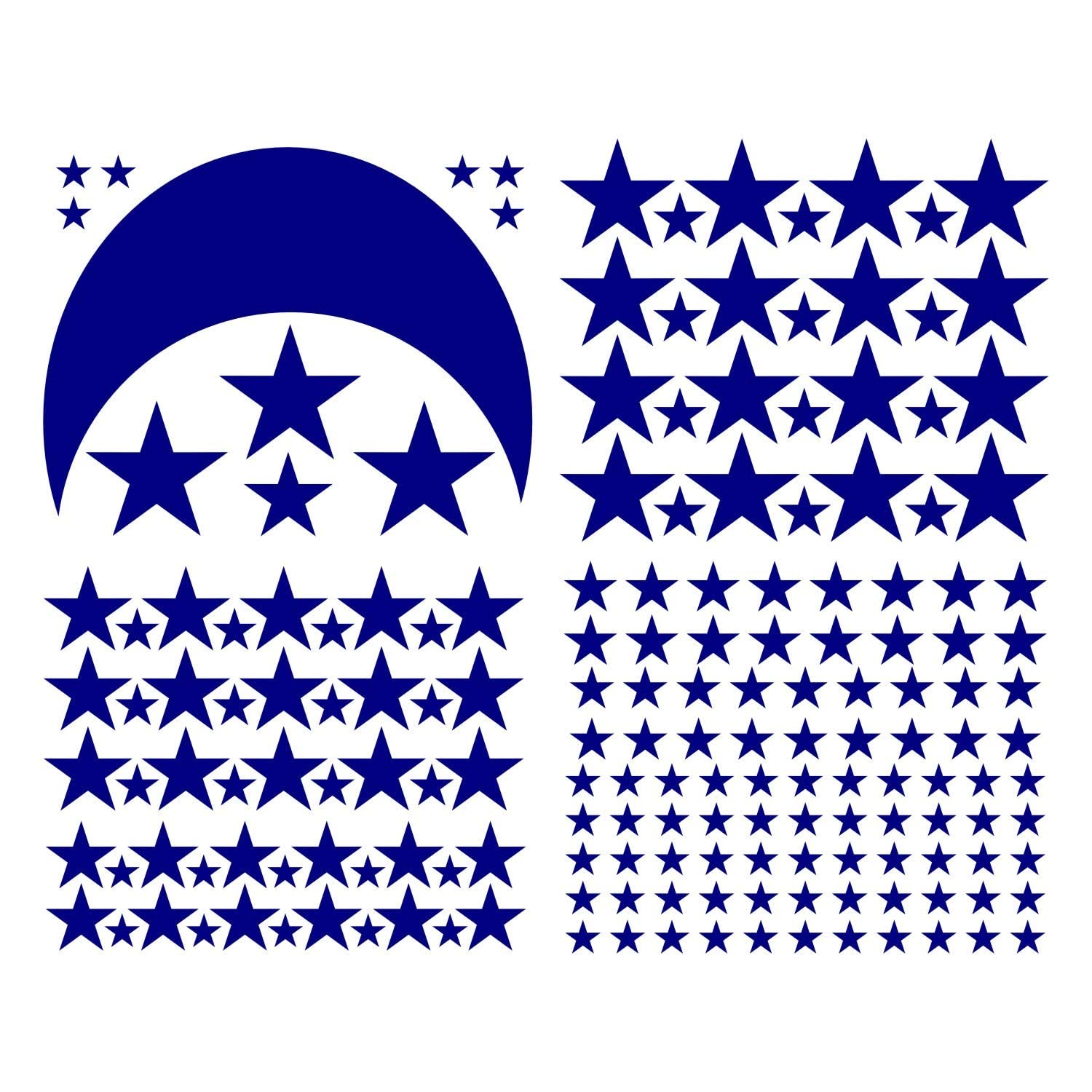 JURUOXIN Moon and Stars decal demonstrates easy peel-and-stick installation.