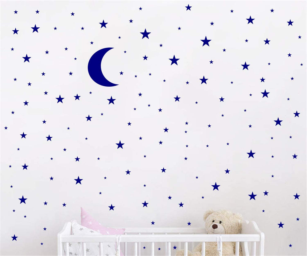 JURUOXIN Moon and Stars blue moon decal creates calming nursery night sky.