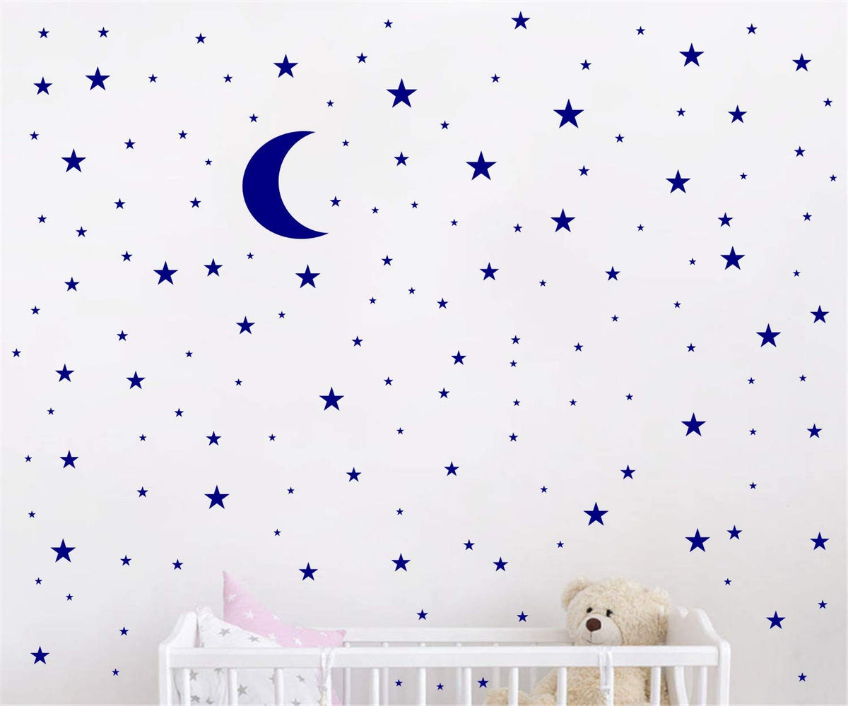 JURUOXIN Moon and Stars blue moon decal creates calming nursery night sky.