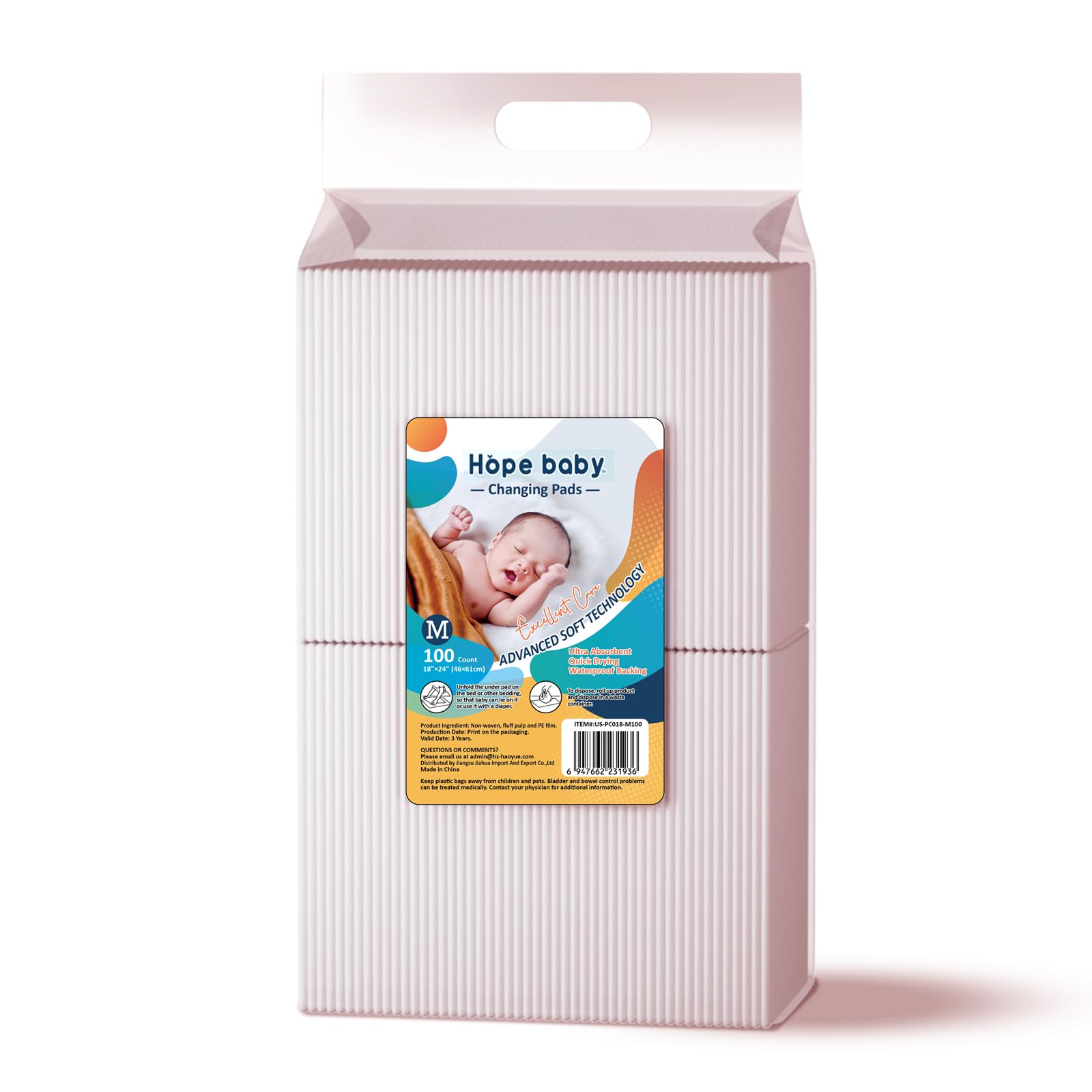 JUS COOl baby disposable changing pad 18x24 packaged for portable, leak-free diaper changes.