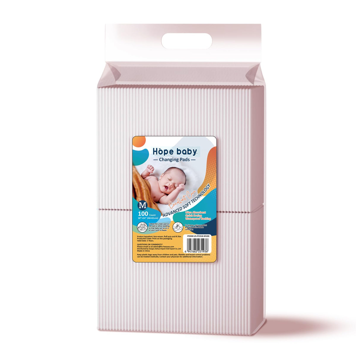 JUS COOl baby disposable changing pad 18x24 packaged for portable, leak-free diaper changes.