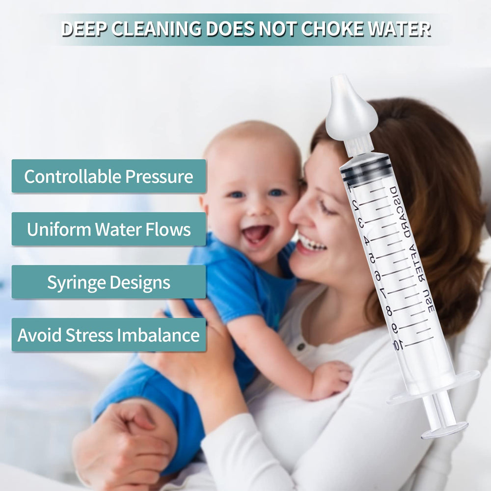 JUSONEY nose-syringe-flow-design illustrates steady water flow for gentle cleaning