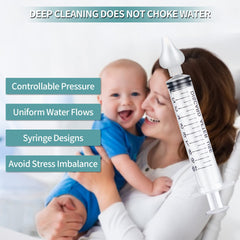 JUSONEY nose-syringe-flow-design illustrates steady water flow for gentle cleaning