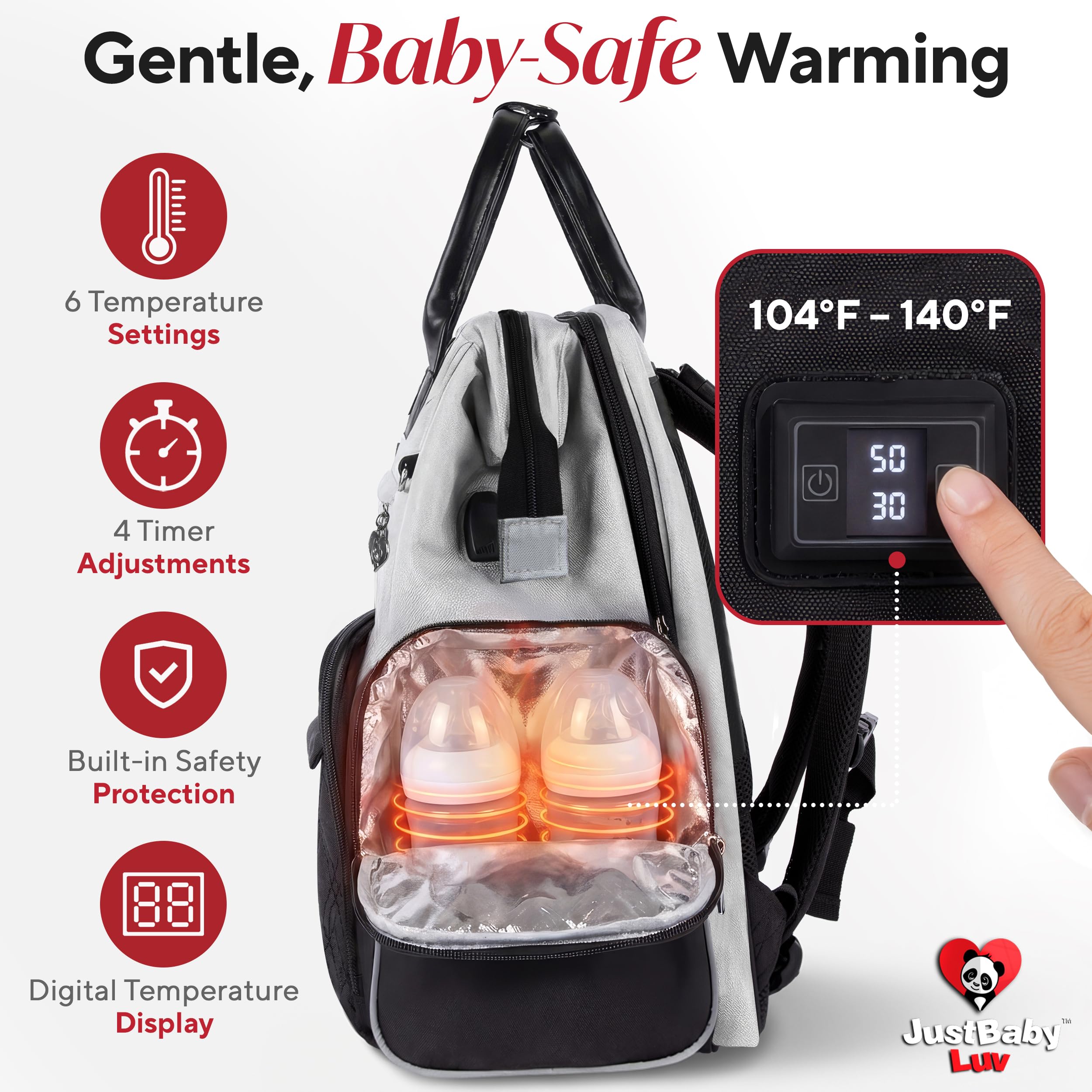 JustBaby Luv backpack design highlights durable, stylish, and versatile diaper bag for daily use.