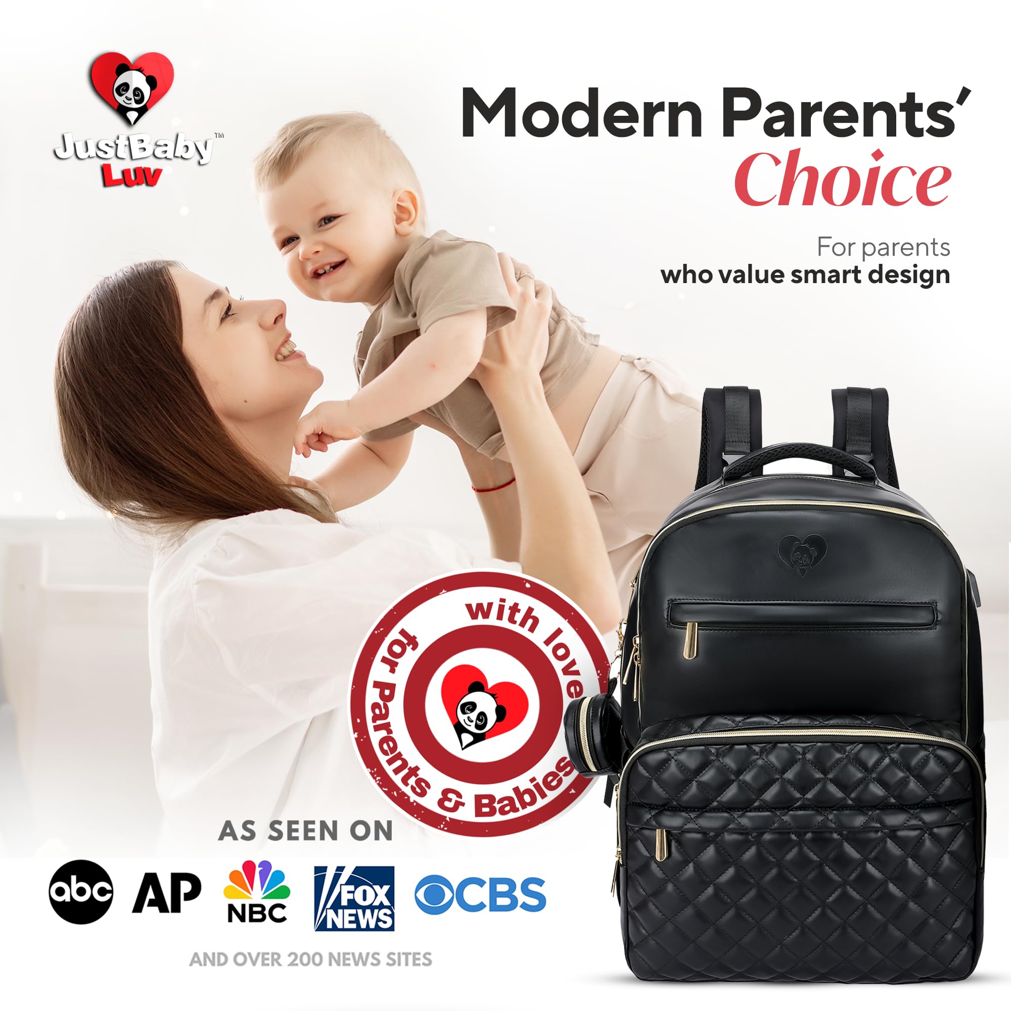 JustBaby Luv PEVA-insulated bottle pockets maintain milk temperature for hours.